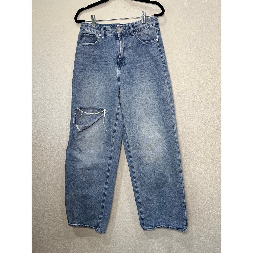 Tiger Mist Womens Wide Leg Distressed Jeans Light Wash Blue High Rise Size M